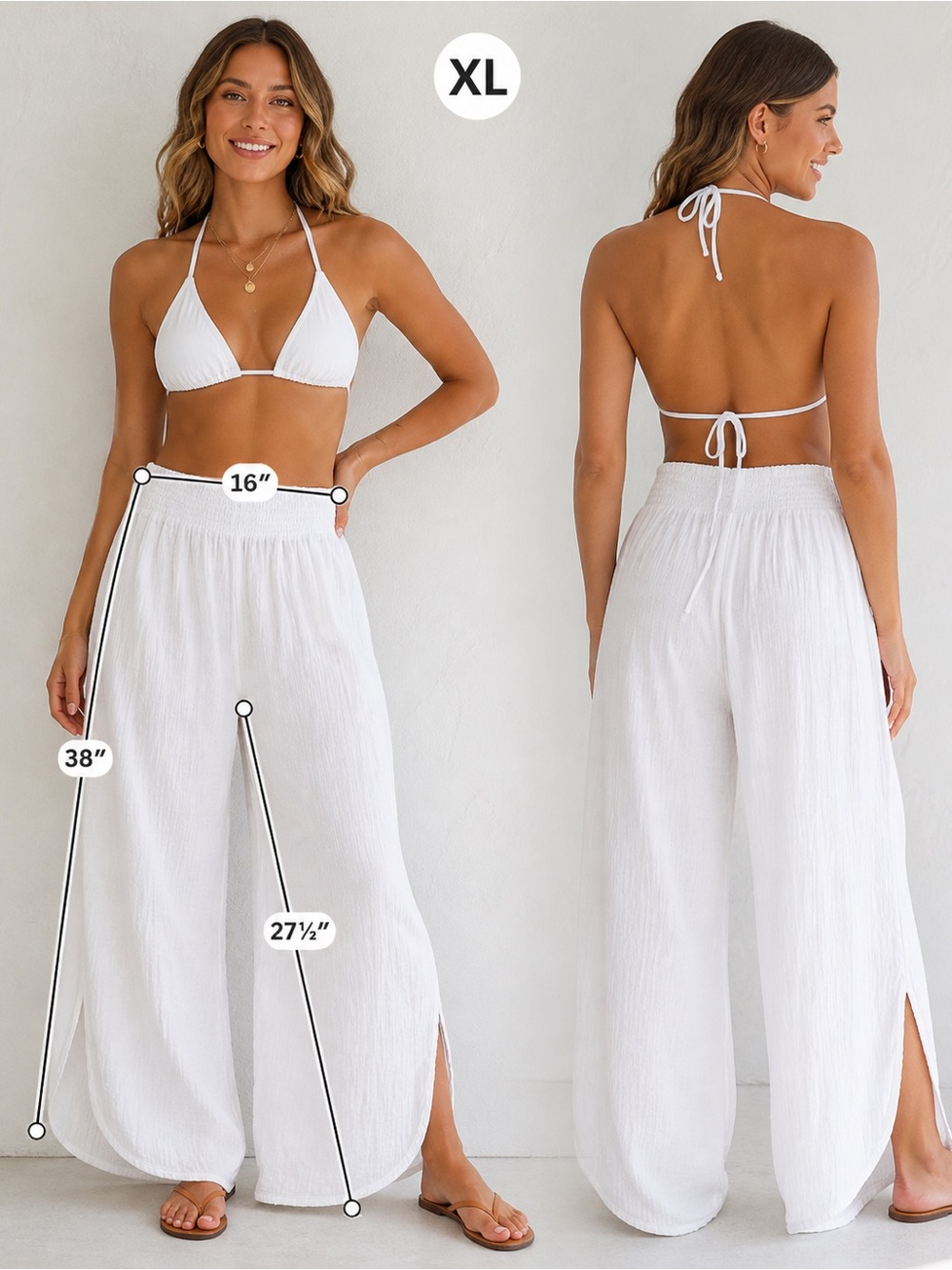 NWT Arizona Jean Co White Gauze Wide Leg Pants XL Beach Cover Up 100% Cotton